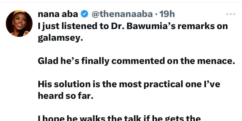 A screenshot of the post made by Nana Aba Anamoah on her twitter wall