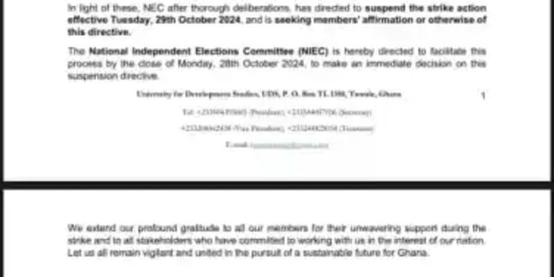 Official statement on UTAG Strike Suspension effective October 29, 2024